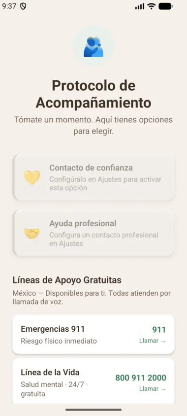 Protocolo de acompañamiento con líneas de ayuda.