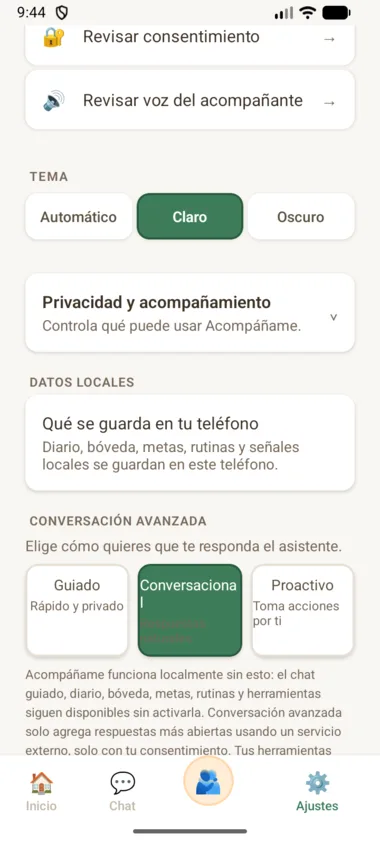 Pantalla de privacidad y consentimiento.