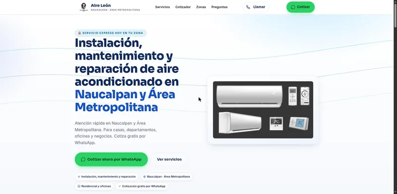 Portada de la landing de Aire León.