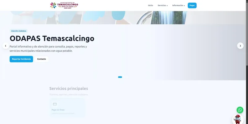 Portada del portal de ODAPAS Temascalcingo.